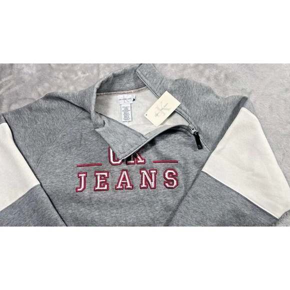 Calvin Klein Sweater mens Adult Medium Gray Spell Out Logo Pullover Sweatshirt - Picture 7 of 11